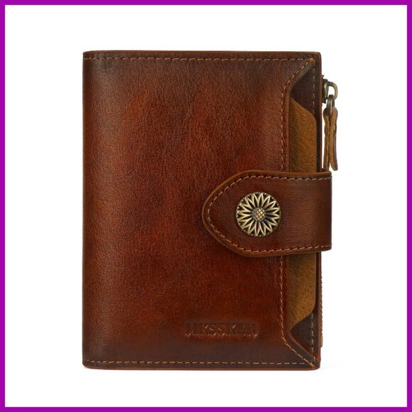 RFID Bifold Leather Wallet with 16 Card Slots & Zipper Pocket - Picture 1 of 7